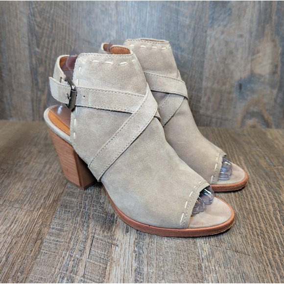 Frye Shoes - Frye Leather Dani Pickstitch Open Toe Sandals Ash Size 7M Chunky Heel Tan